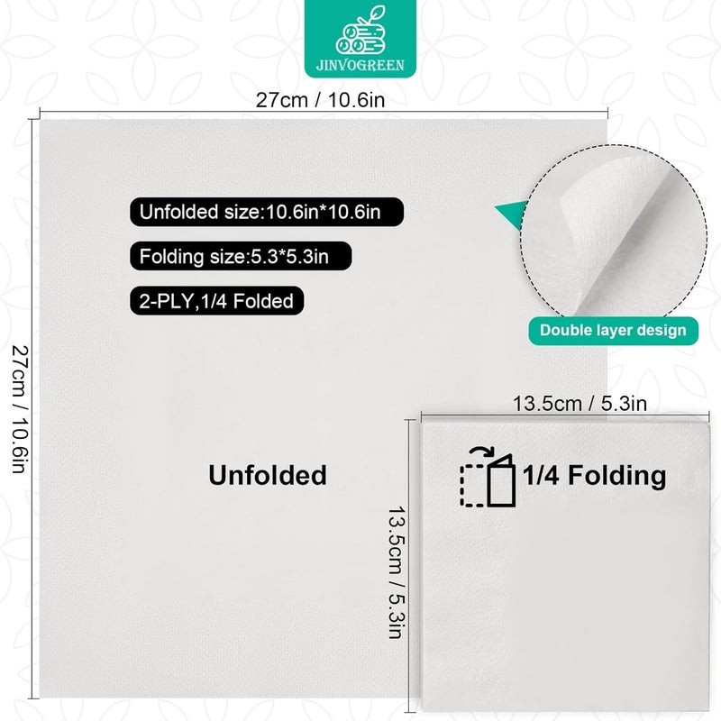 JINVOGREEN 500 Count Cocktail Napkins Disposable 2-Ply White Beverage Paper Napkins Bulk for Bars, Lunch, Parties, Restaurant and Everyday Use - 5.3 x 5.3 Inch Folded - Image 2